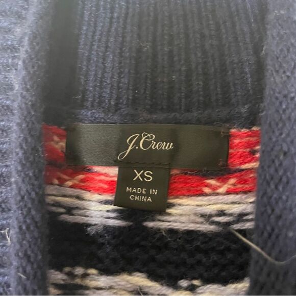 J Crew Mock Rolled Neck Festive Fair Isle Christmas Holiday Sweater Sz XS Blue - Picture 4 of 6